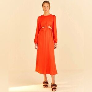 FARM Rio Red Viscose Satin Cutout Dress